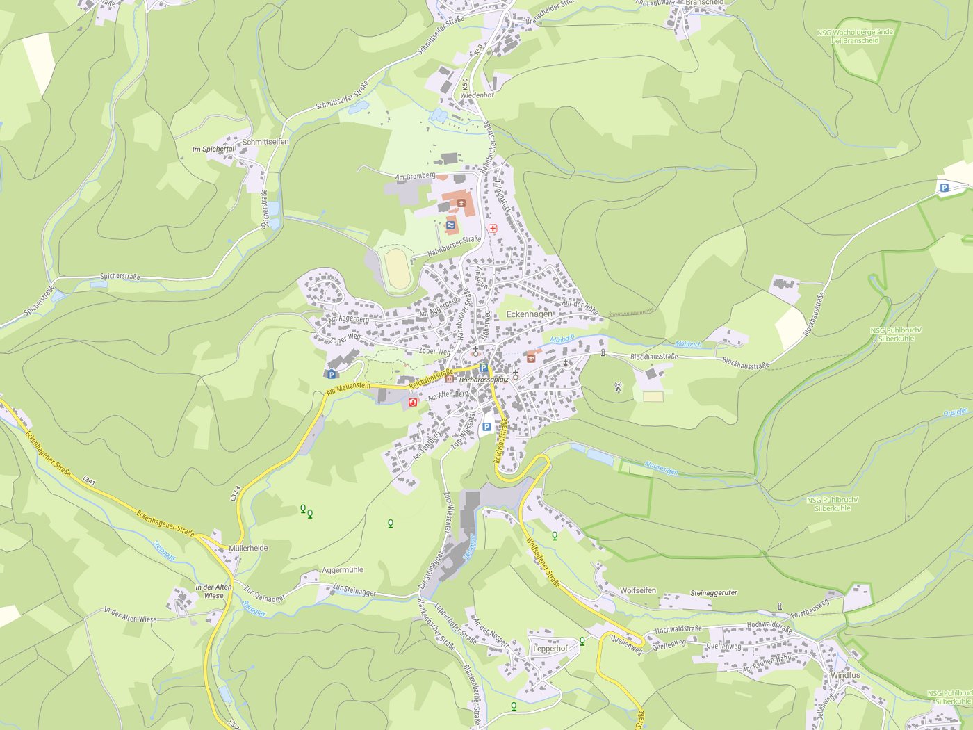 Kartenausschnitt Reichshof mit Gewässern