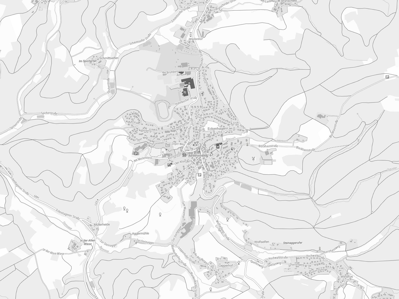 Kartenausschnitt Reichshof mit Gewässern