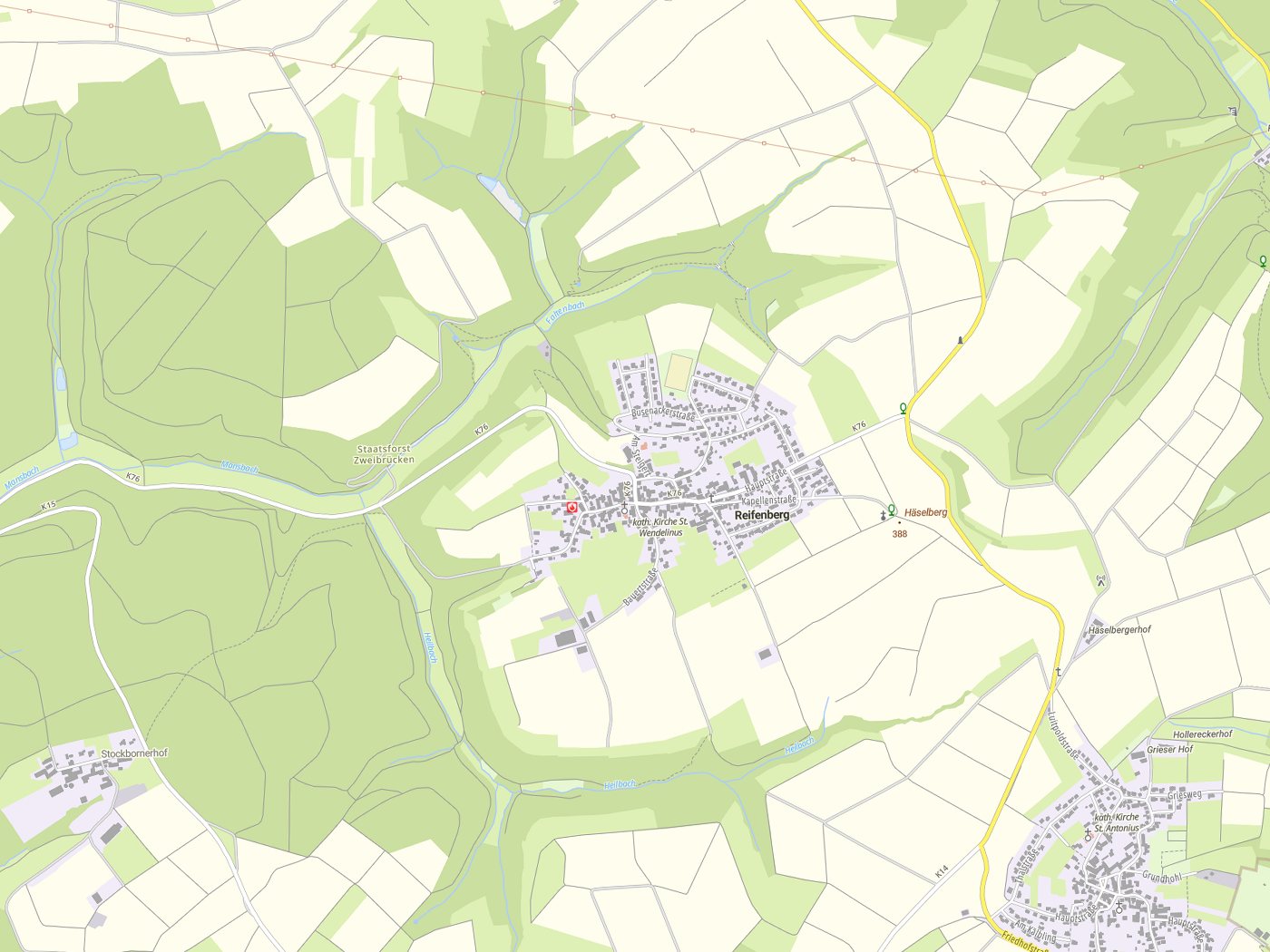 Kartenausschnitt Reifenberg mit Gewässern