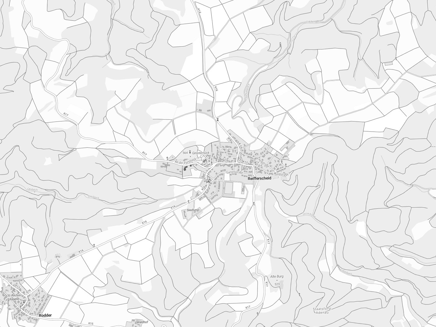 Kartenausschnitt Reifferscheid mit Gewässern