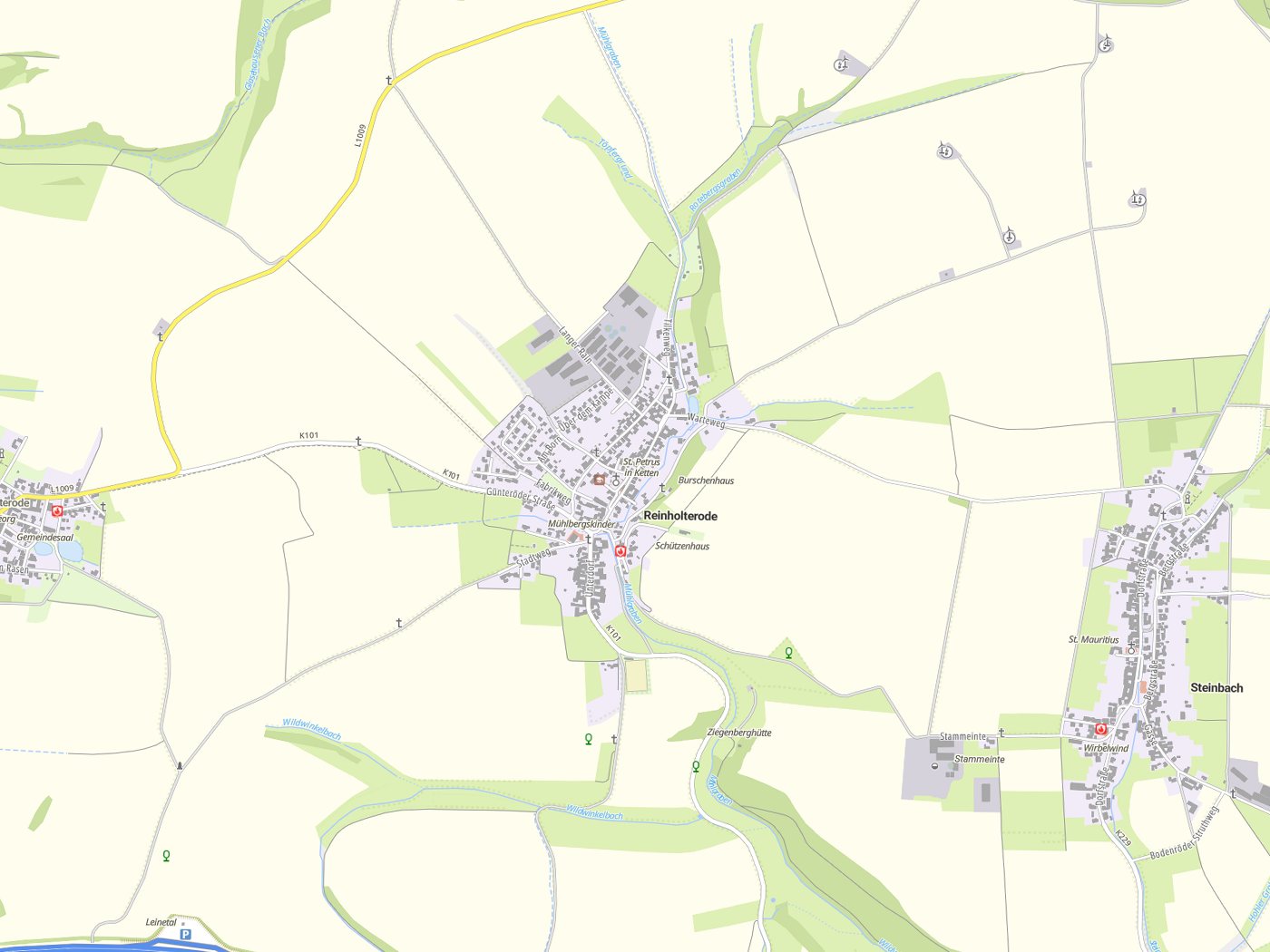 Kartenausschnitt Reinholterode mit Gewässern