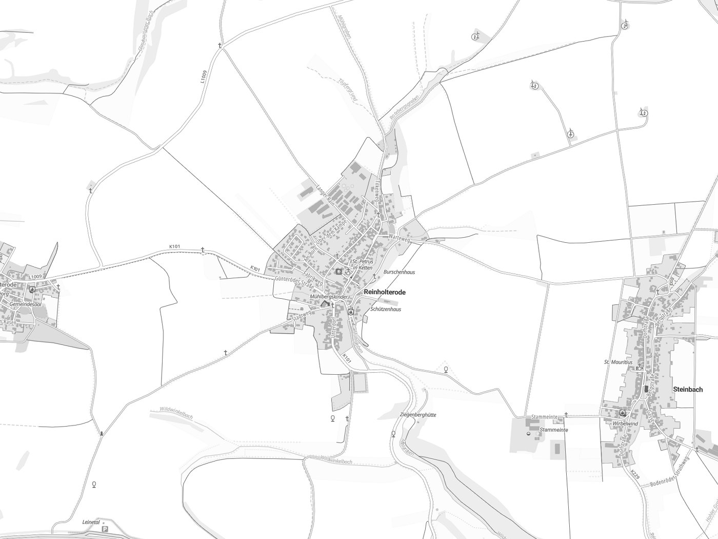 Kartenausschnitt Reinholterode mit Gewässern