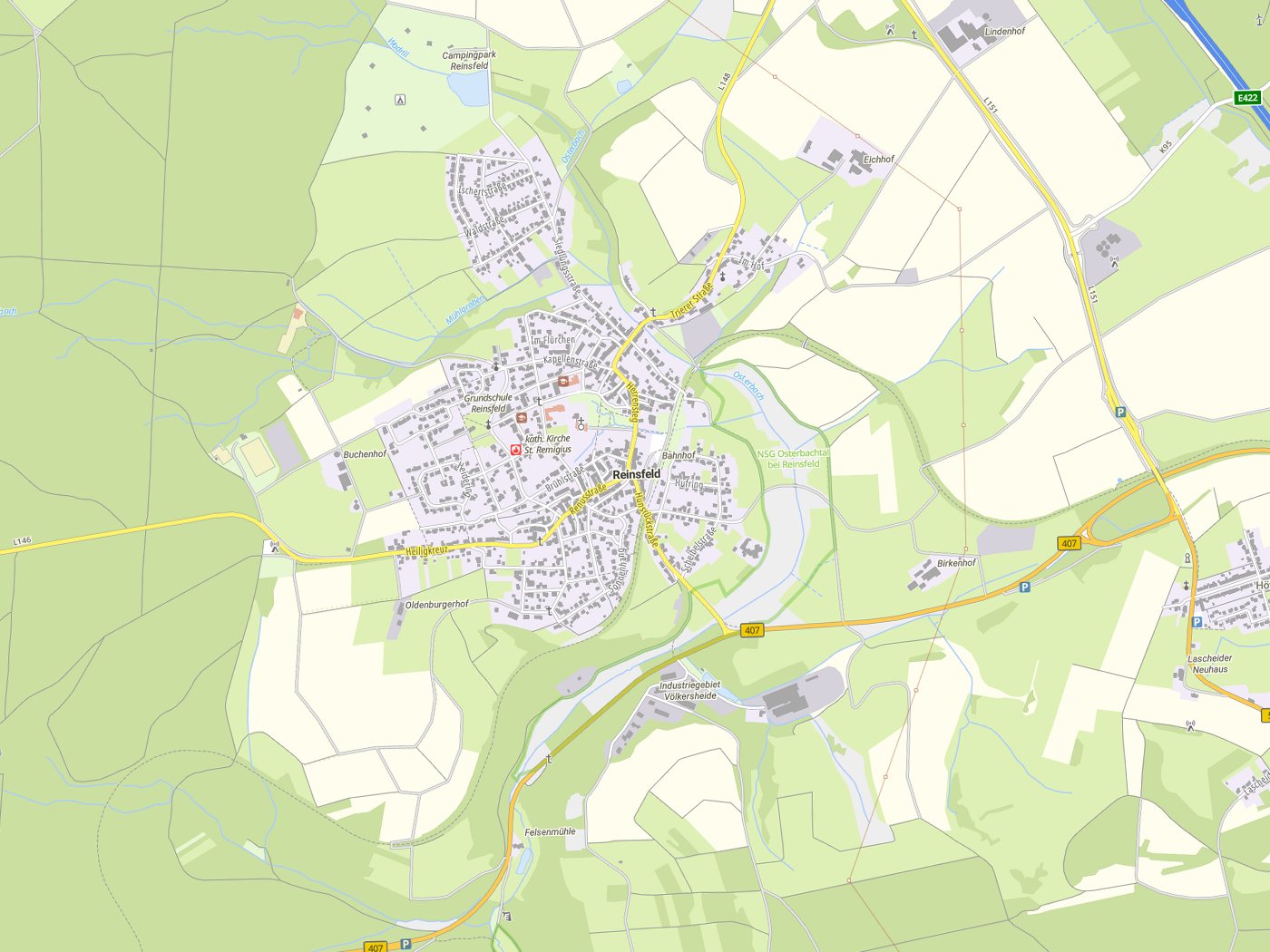 Kartenausschnitt Reinsfeld mit Gewässern