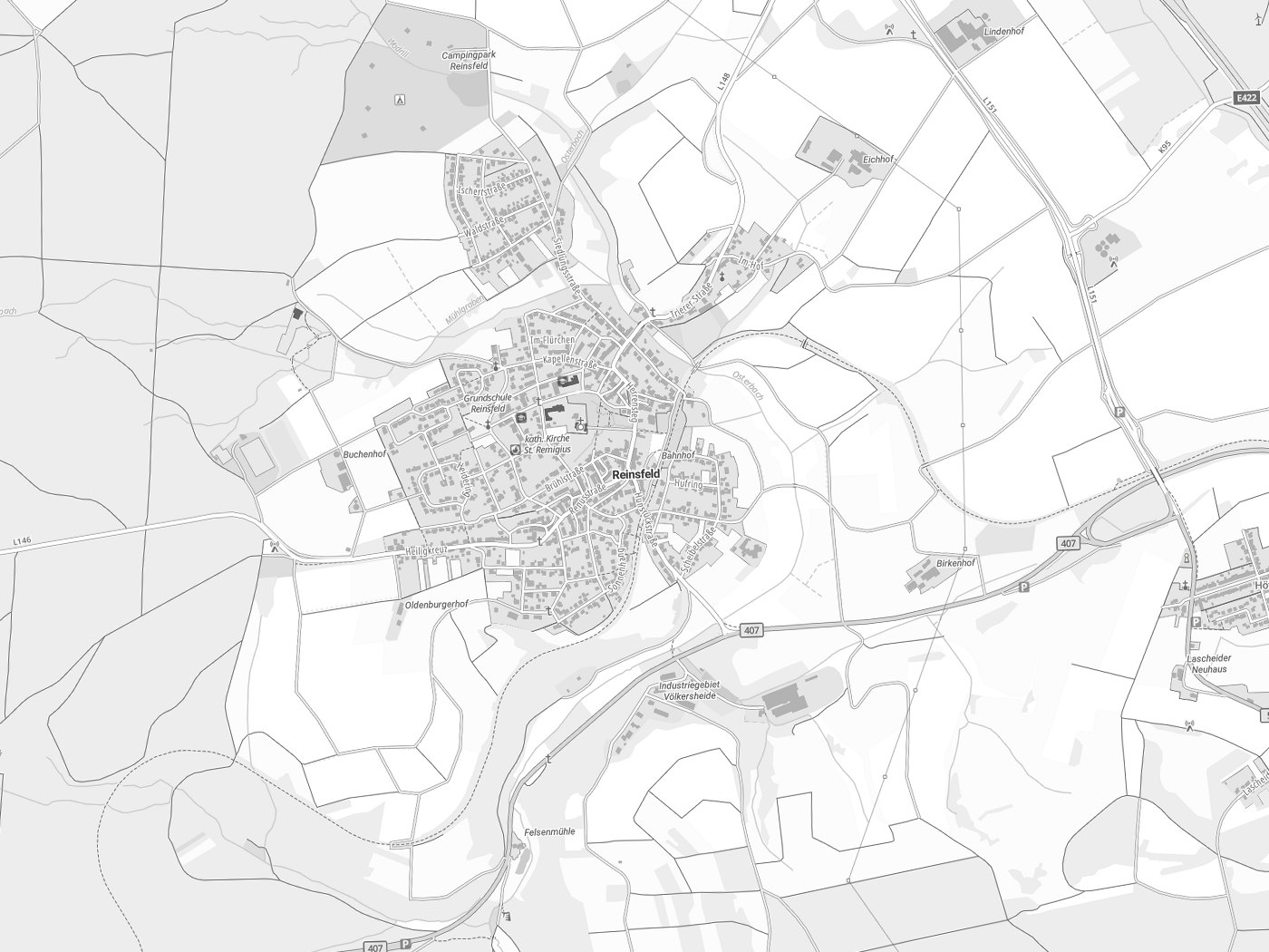 Kartenausschnitt Reinsfeld mit Gewässern