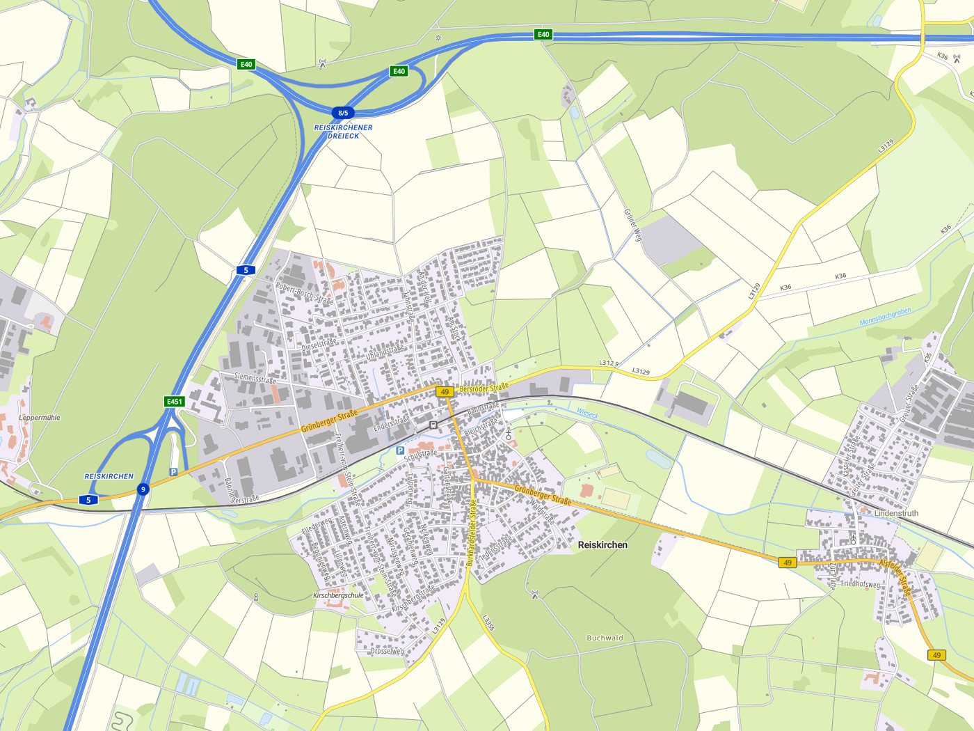 Kartenausschnitt Reiskirchen mit Gewässern