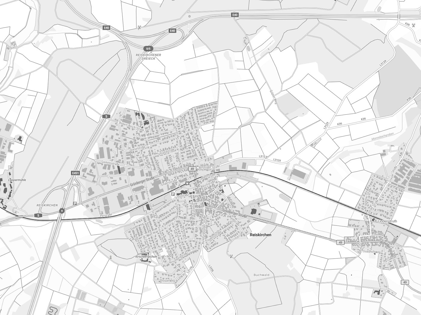 Kartenausschnitt Reiskirchen mit Gewässern