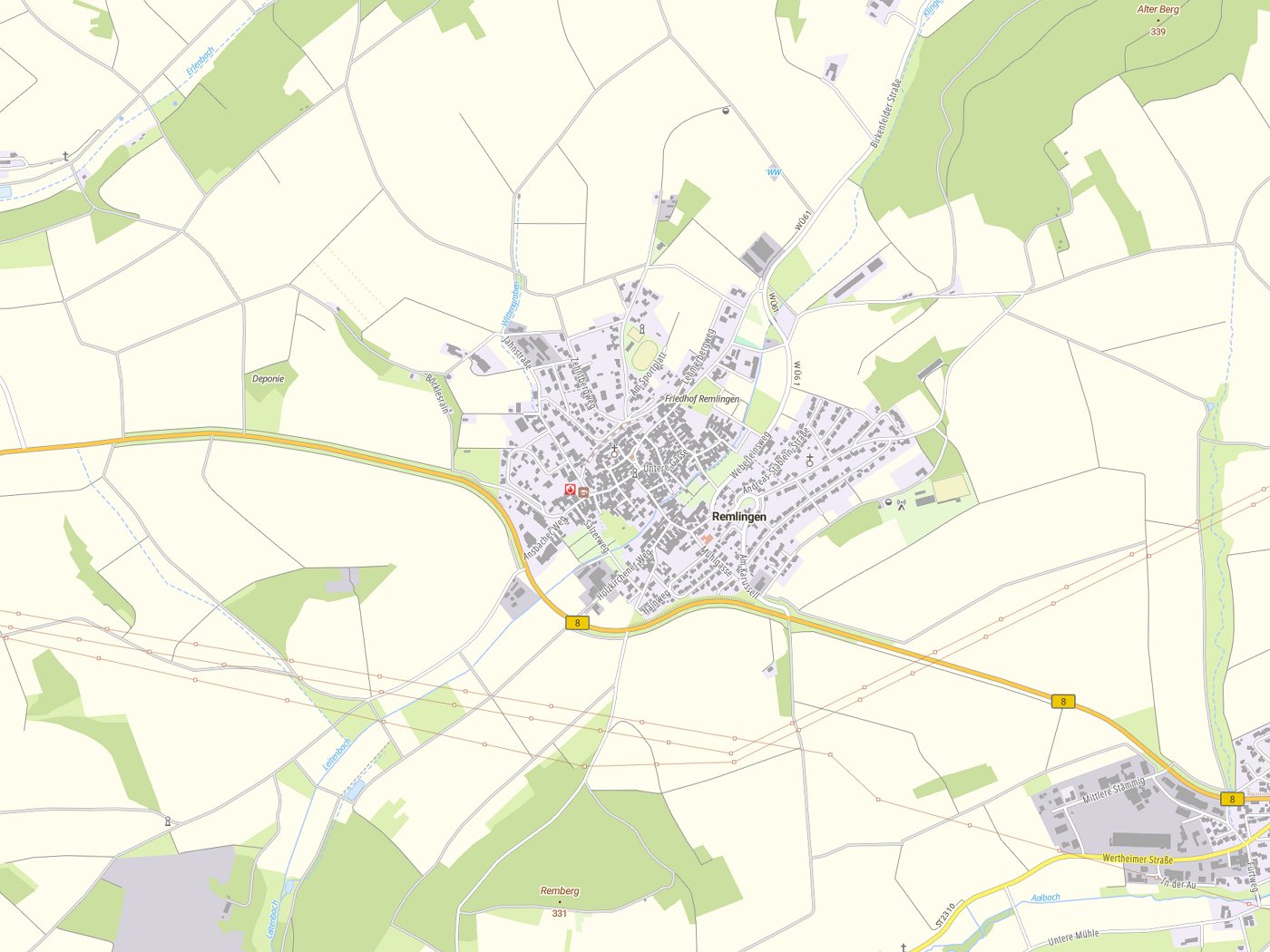 Kartenausschnitt Remlingen mit Gewässern