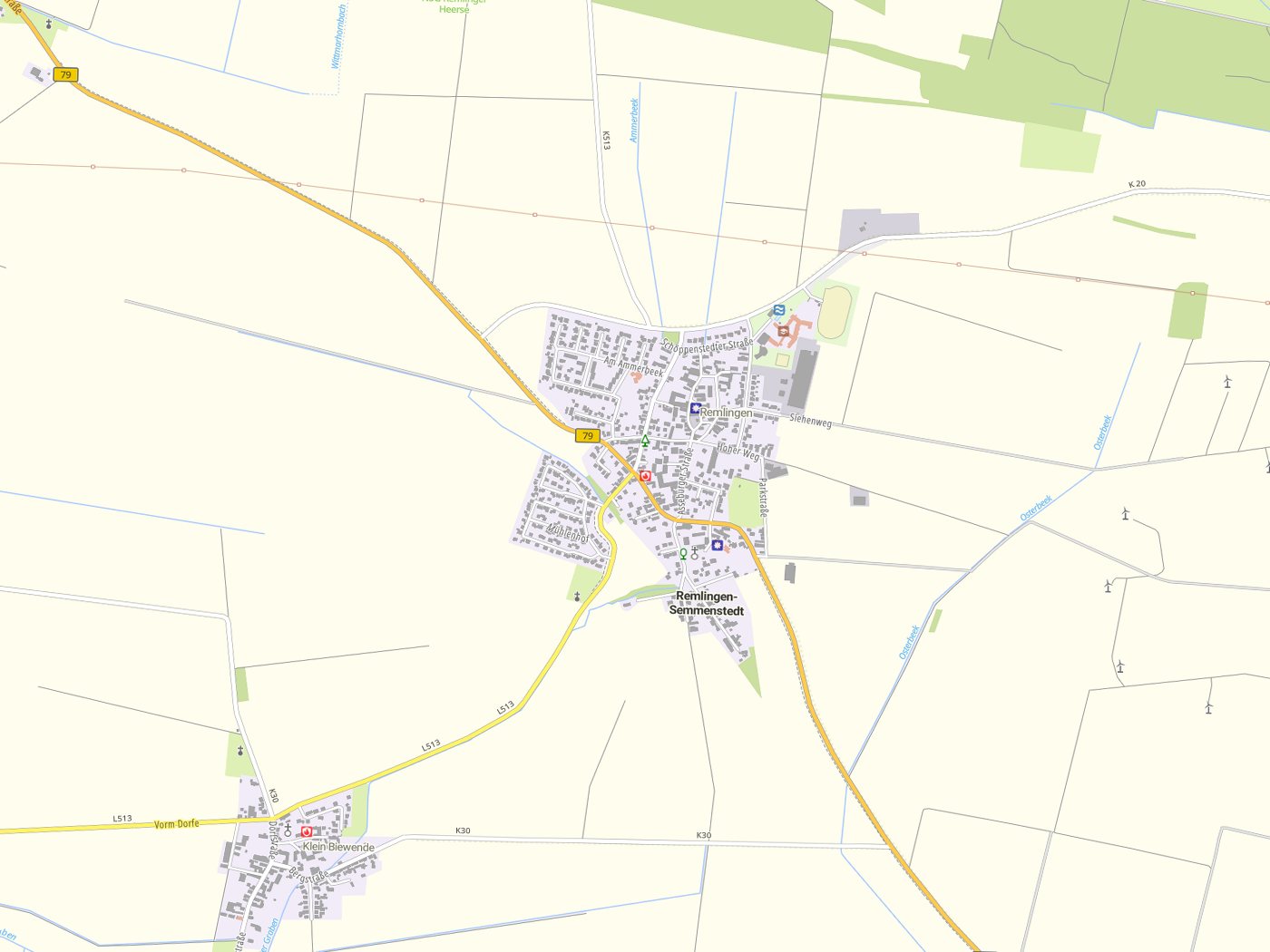Kartenausschnitt Remlingen-Semmenstedt mit Gewässern
