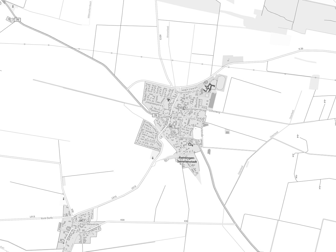 Kartenausschnitt Remlingen-Semmenstedt mit Gewässern