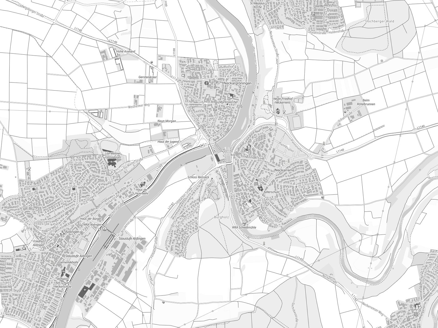 Kartenausschnitt Remseck am Neckar mit Gewässern
