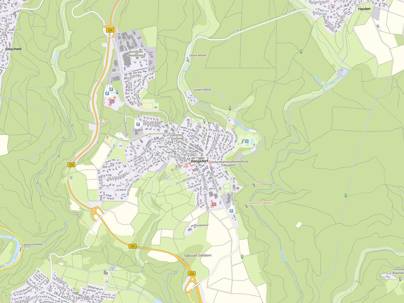 Kartenausschnitt Rengsdorf mit Gewässern