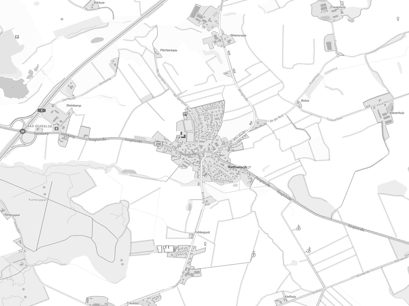 Kartenausschnitt Rethwisch mit Gewässern
