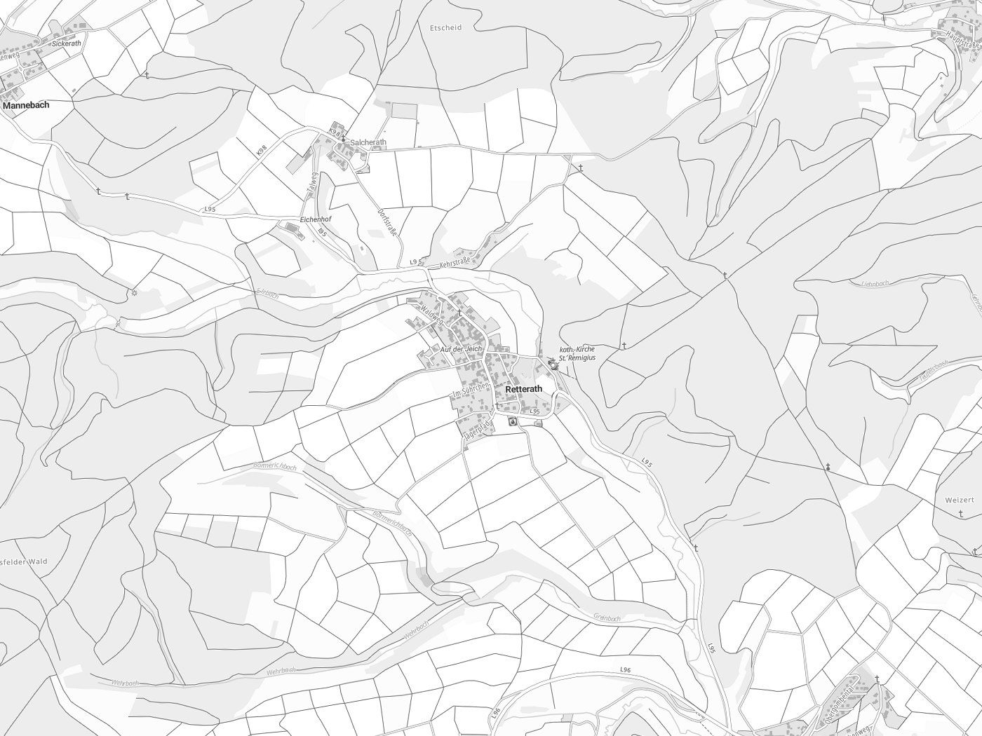Kartenausschnitt Retterath mit Gewässern