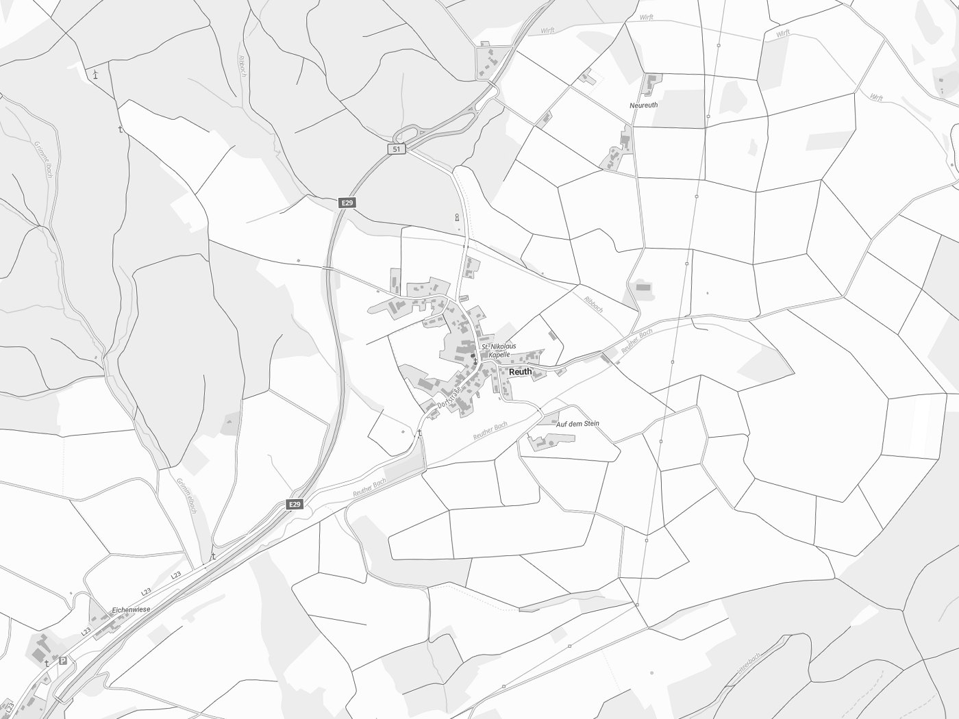 Kartenausschnitt Reuth mit Gewässern