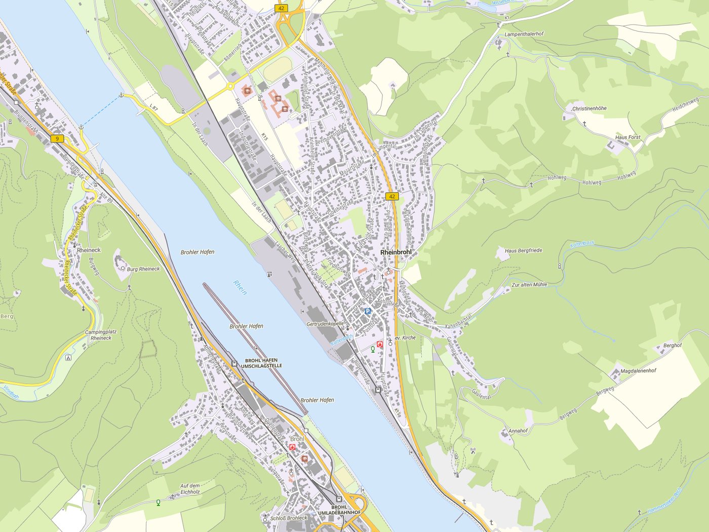 Kartenausschnitt Rheinbrohl mit Gewässern