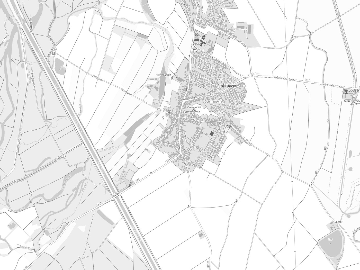 Kartenausschnitt Rheinhausen im Breisgau mit Gewässern