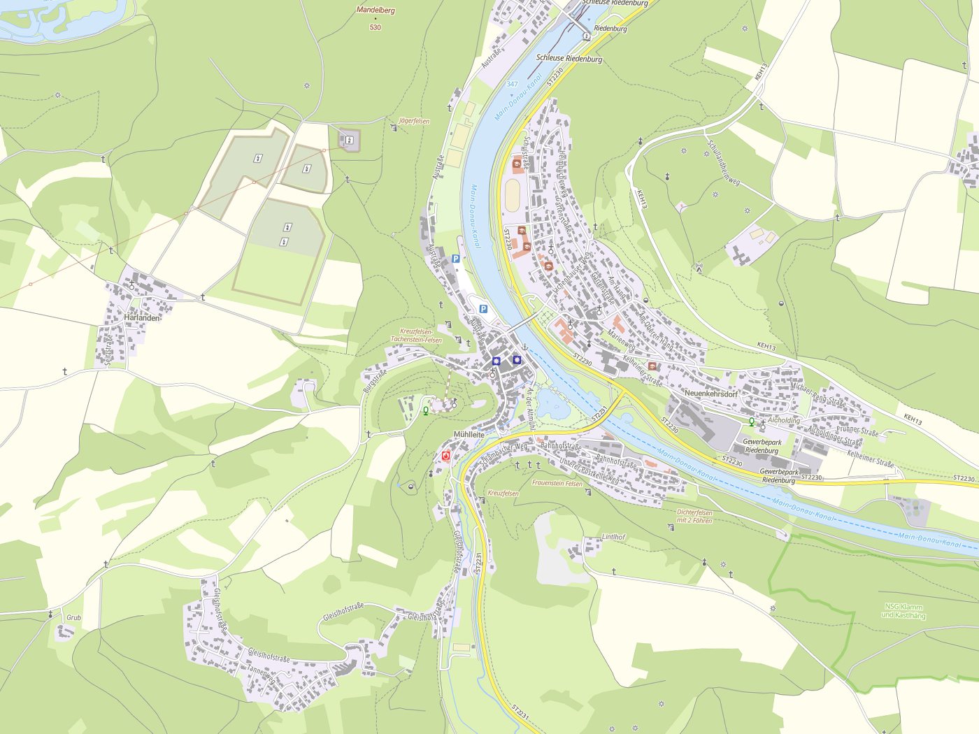 Kartenausschnitt Riedenburg mit Gewässern