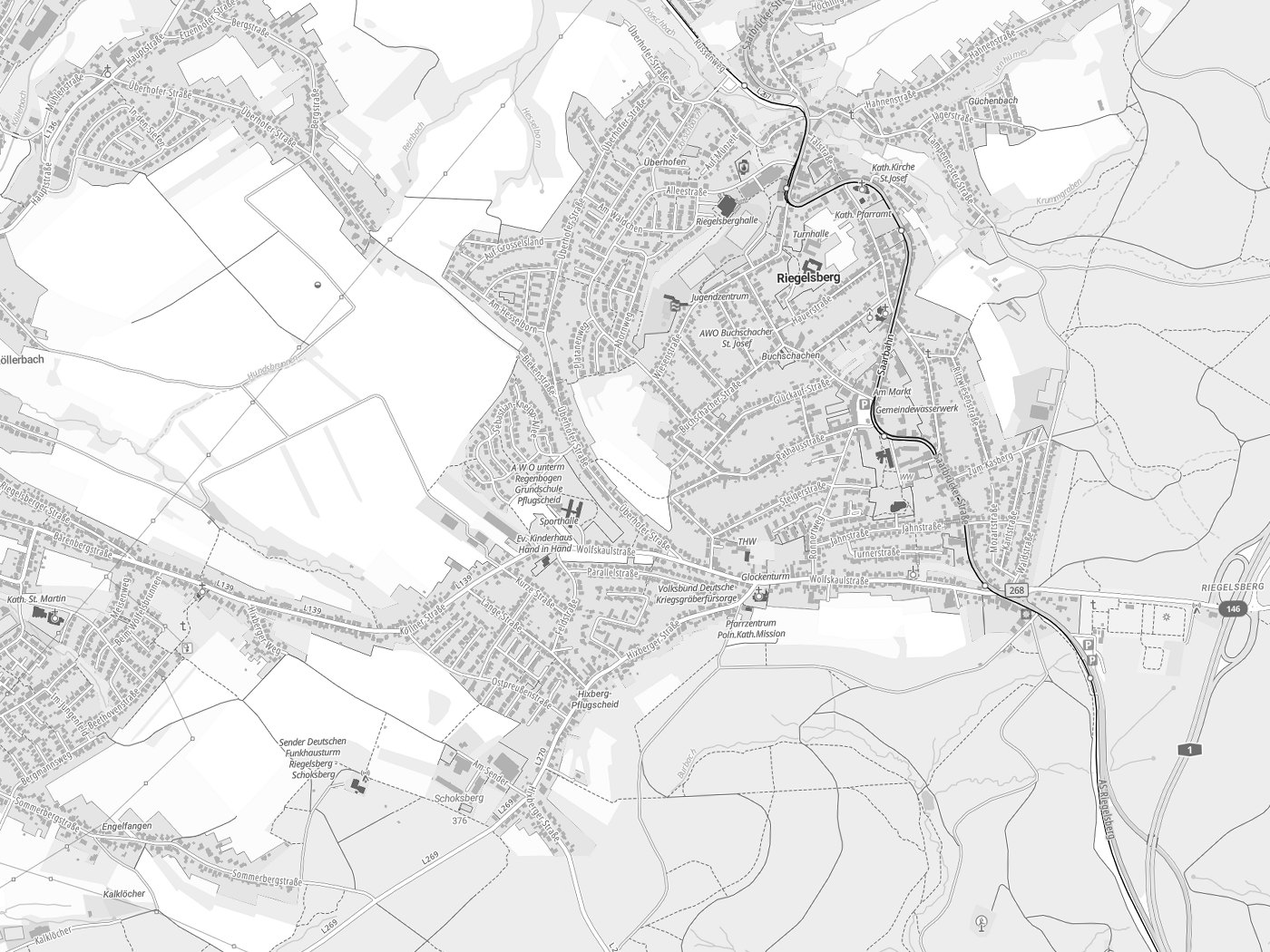 Kartenausschnitt Riegelsberg mit Gewässern