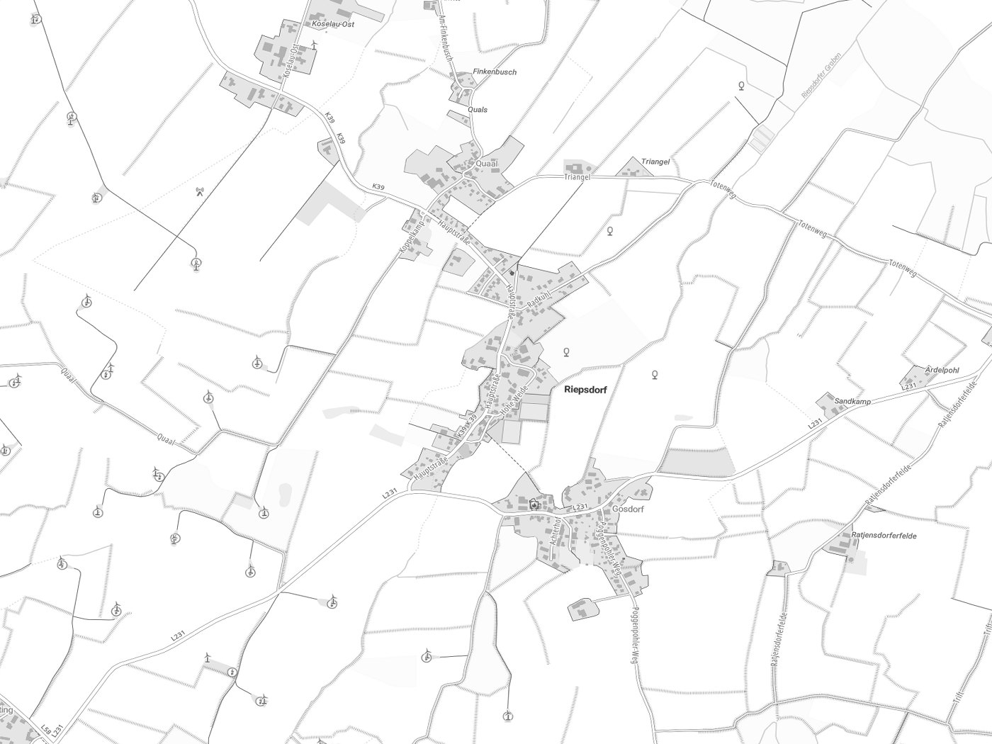 Kartenausschnitt Riepsdorf mit Gewässern