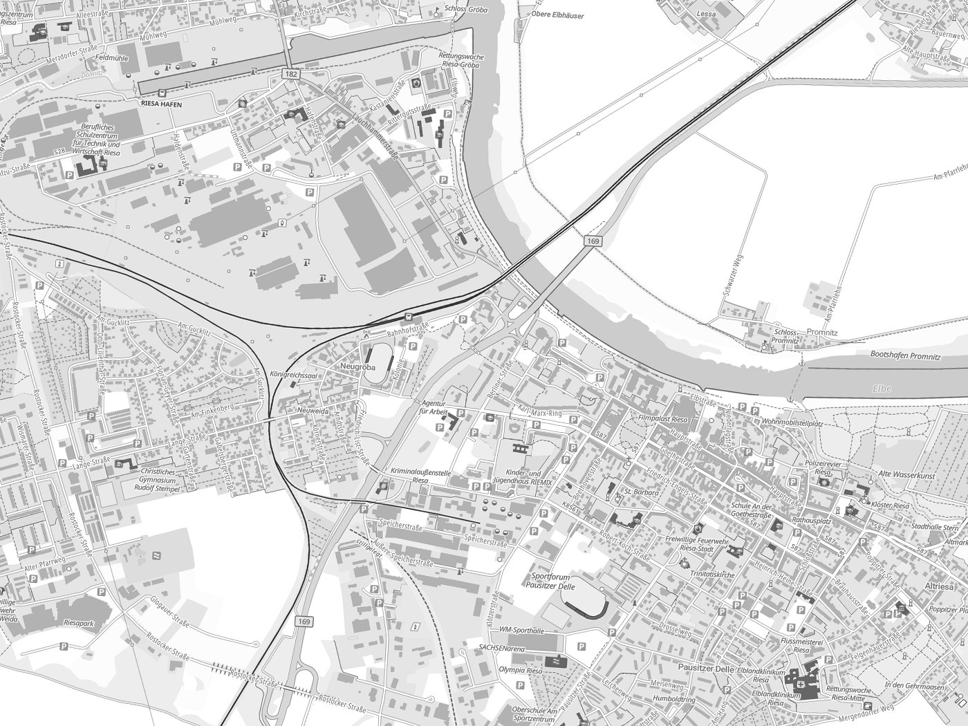 Kartenausschnitt Riesa mit Gewässern