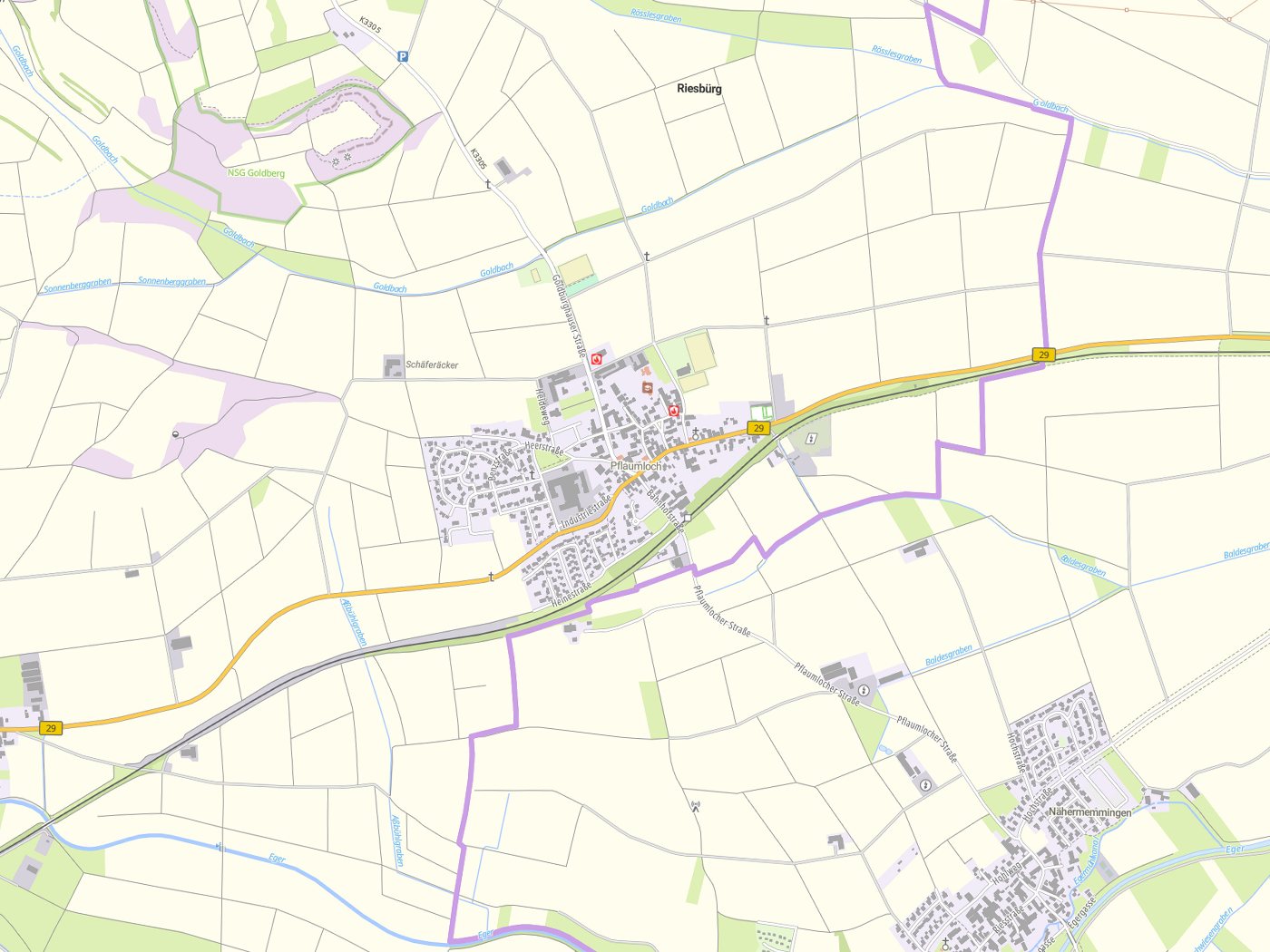 Kartenausschnitt Riesbürg mit Gewässern