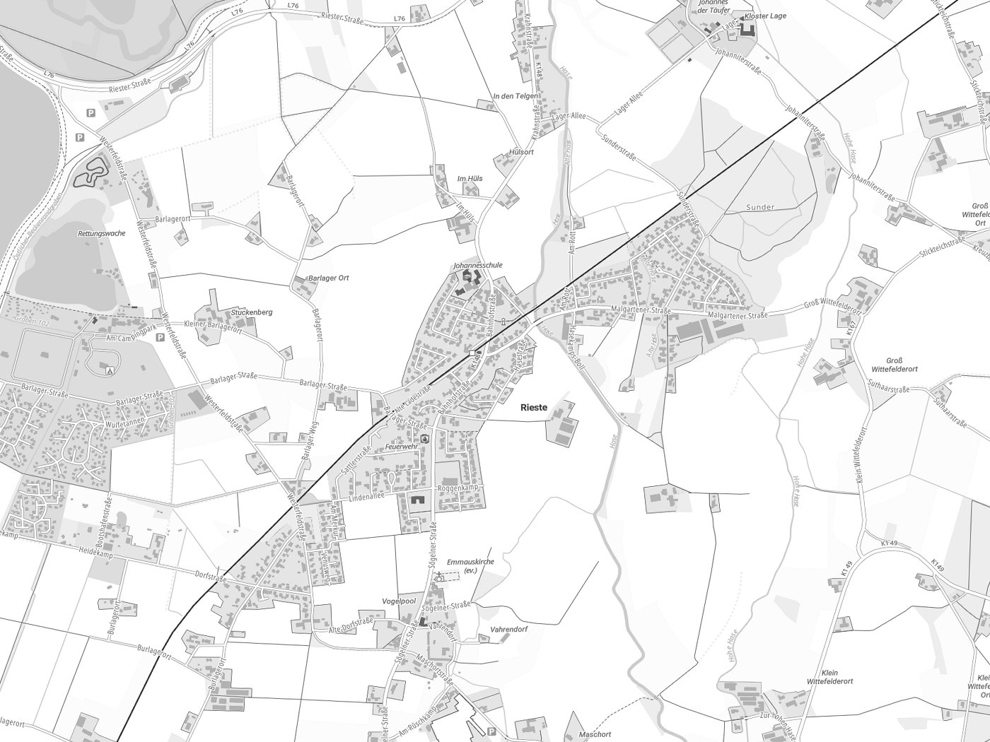 Kartenausschnitt Rieste mit Gewässern