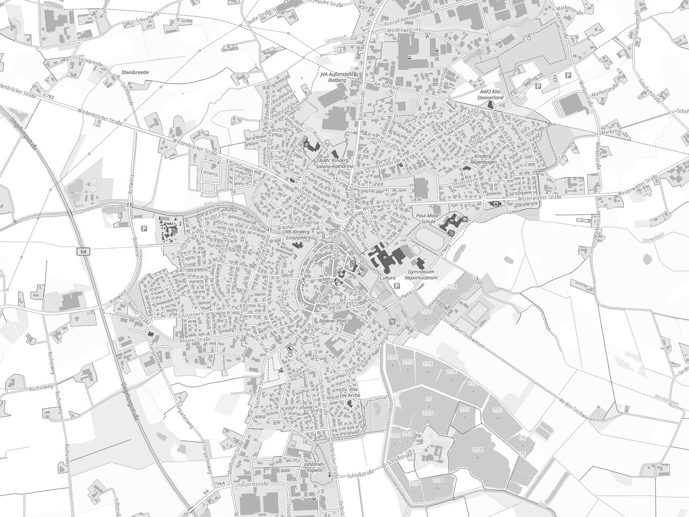 Kartenausschnitt Rietberg mit Gewässern