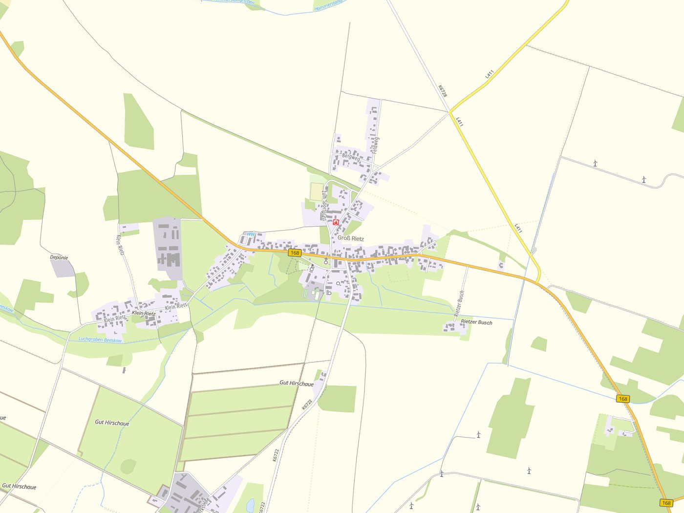 Kartenausschnitt Rietz-Neuendorf mit Gewässern