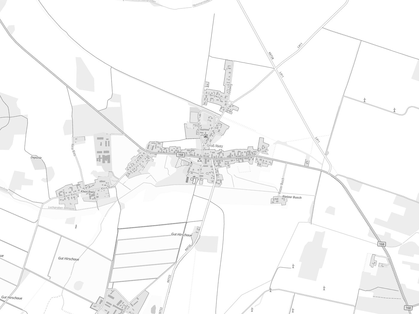Kartenausschnitt Rietz-Neuendorf mit Gewässern