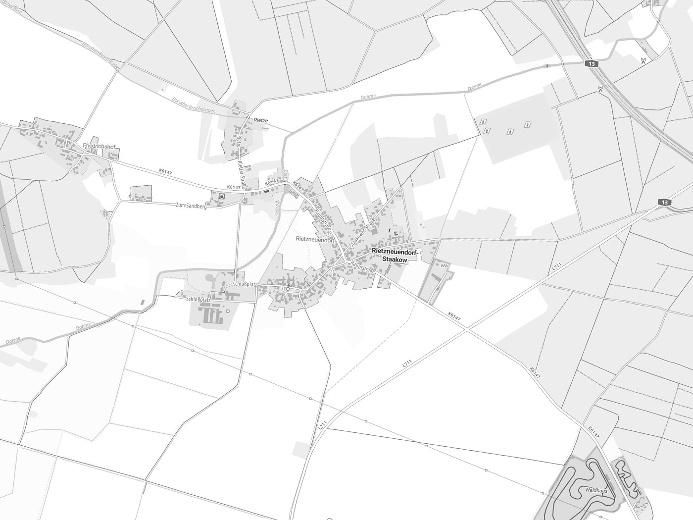Kartenausschnitt Rietzneuendorf-Staakow mit Gewässern