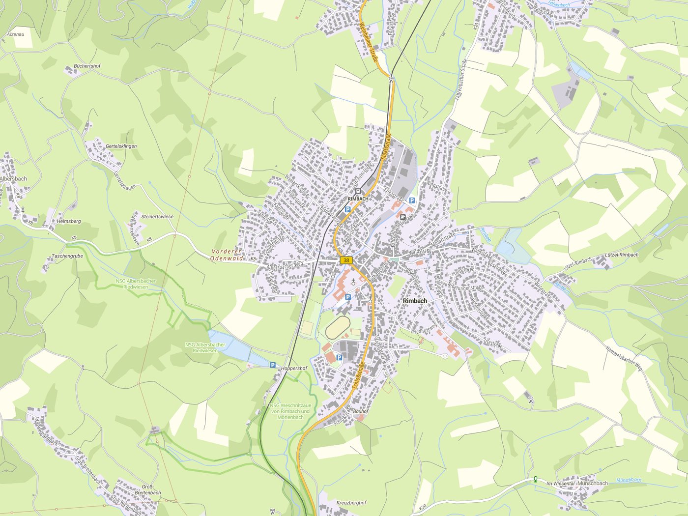 Kartenausschnitt Rimbach mit Gewässern