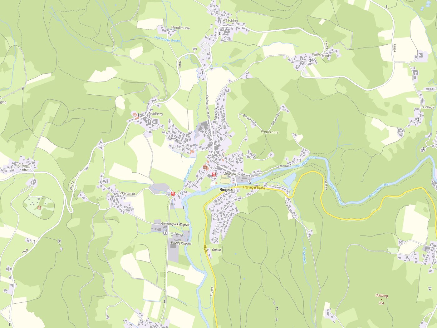Kartenausschnitt Ringelai mit Gewässern