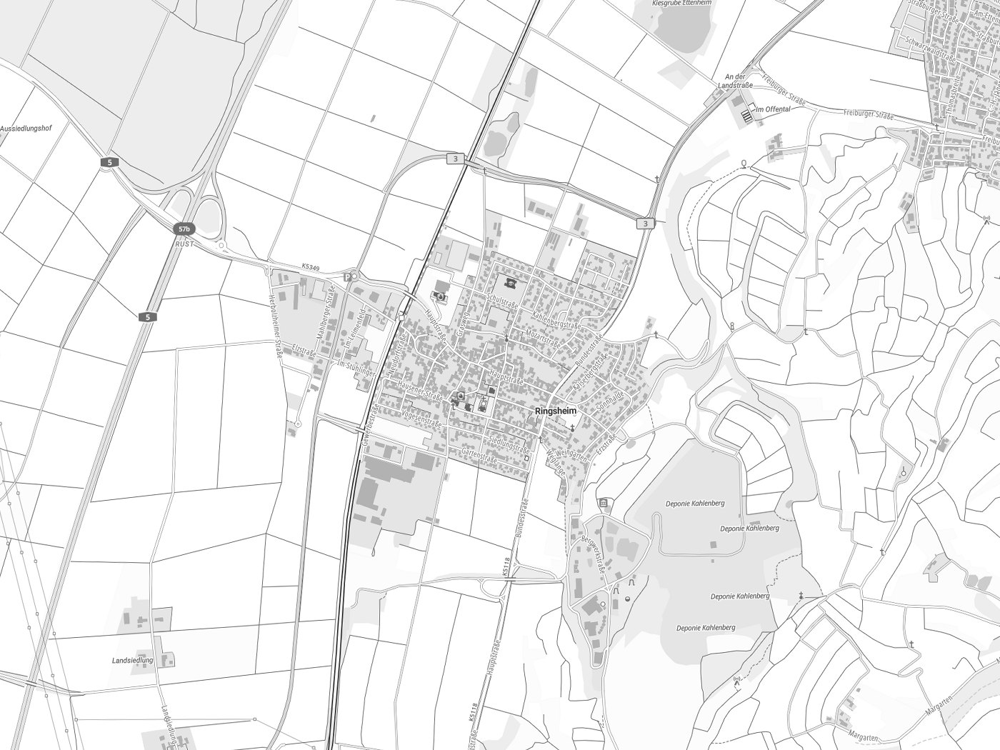 Kartenausschnitt Ringsheim mit Gewässern