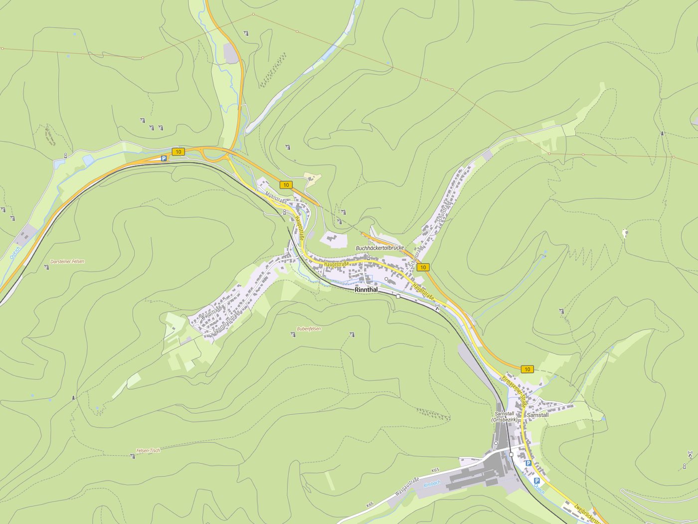 Kartenausschnitt Rinnthal mit Gewässern