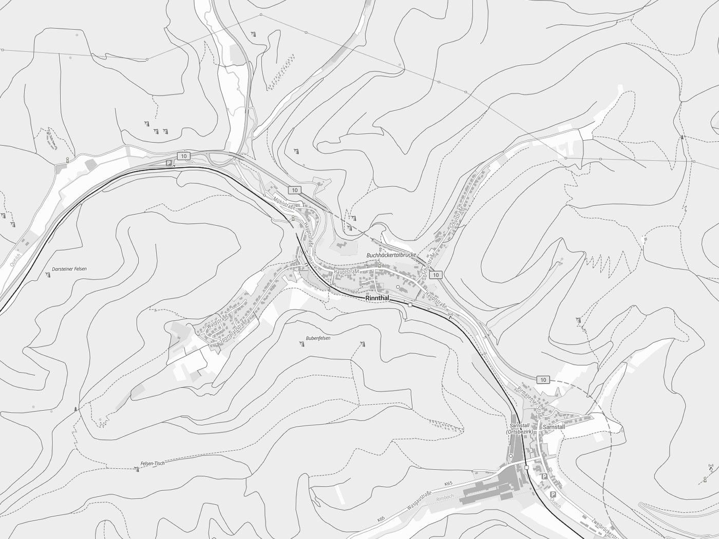 Kartenausschnitt Rinnthal mit Gewässern