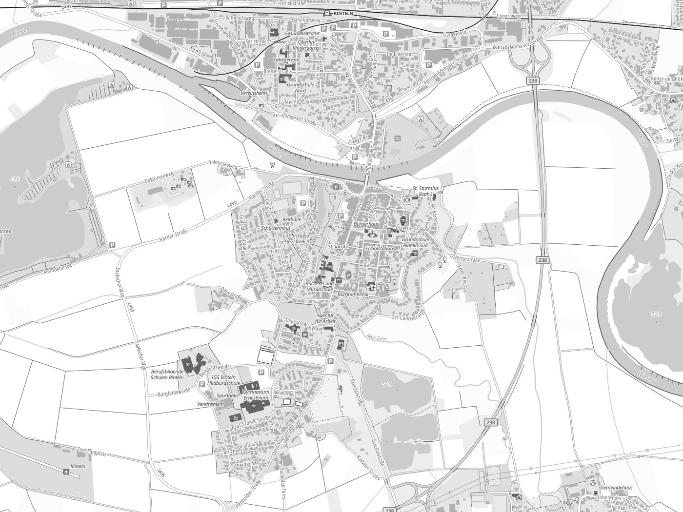 Kartenausschnitt Rinteln mit Gewässern