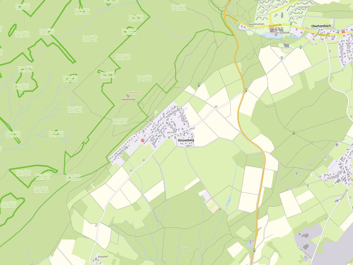 Kartenausschnitt Rinzenberg mit Gewässern