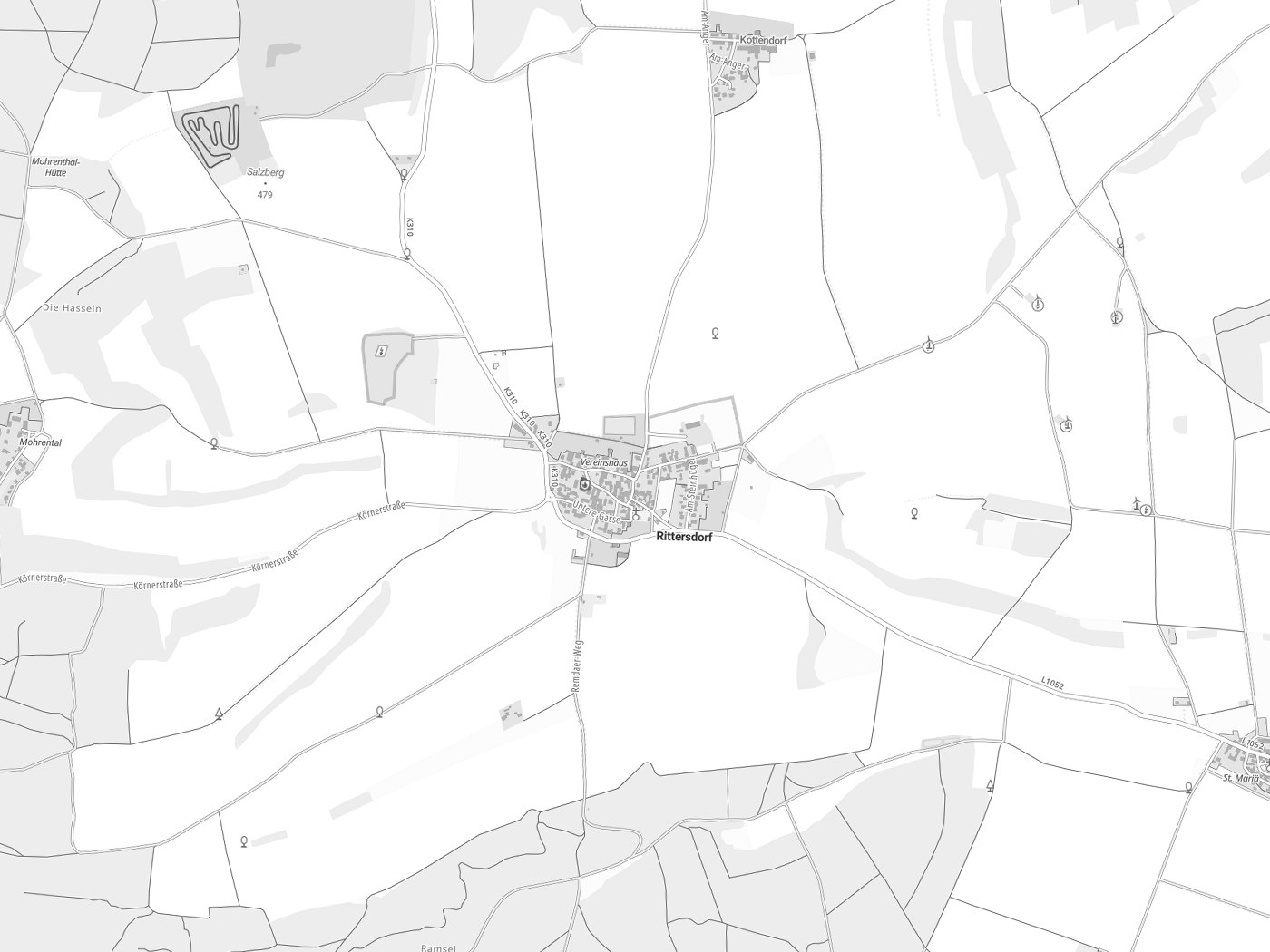 Kartenausschnitt Rittersdorf mit Gewässern