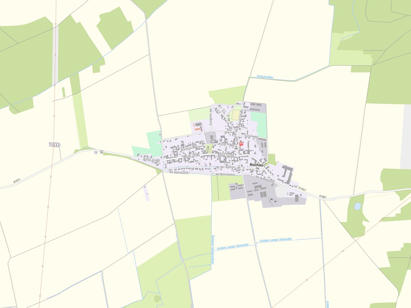 Kartenausschnitt Rochau mit Gewässern