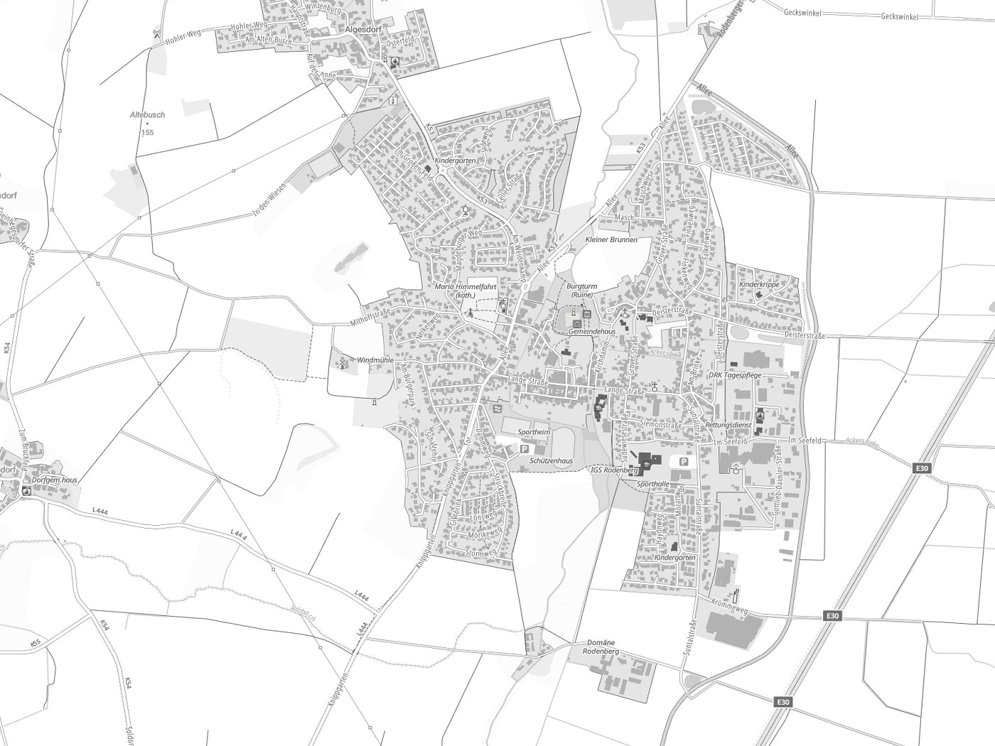 Kartenausschnitt Rodenberg mit Gewässern