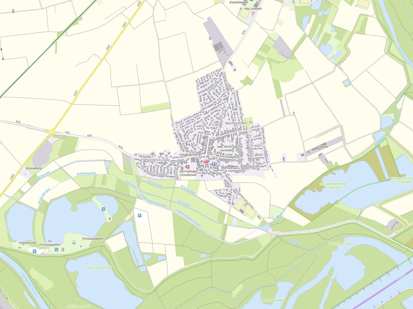 Kartenausschnitt Römerberg mit Gewässern