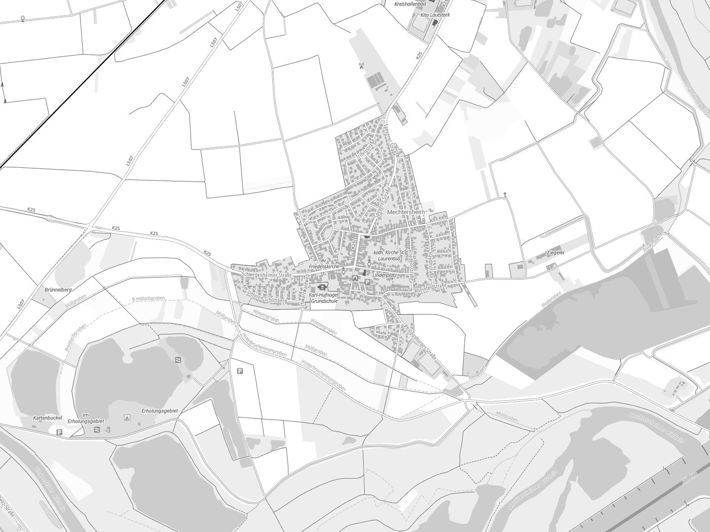Kartenausschnitt Römerberg mit Gewässern