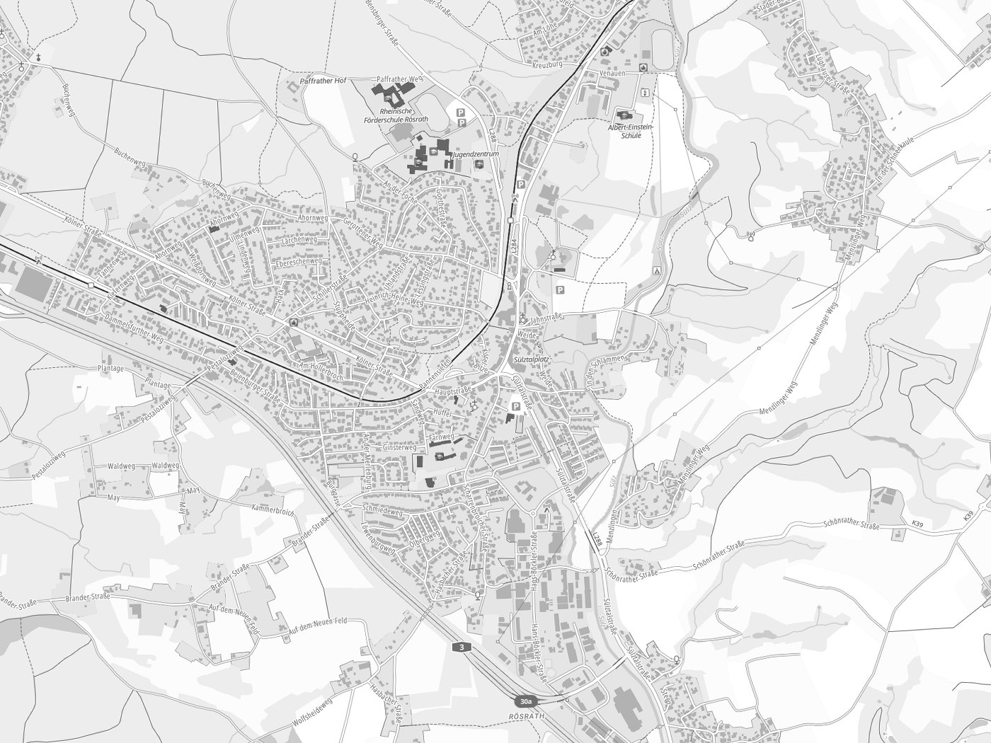 Kartenausschnitt Rösrath mit Gewässern
