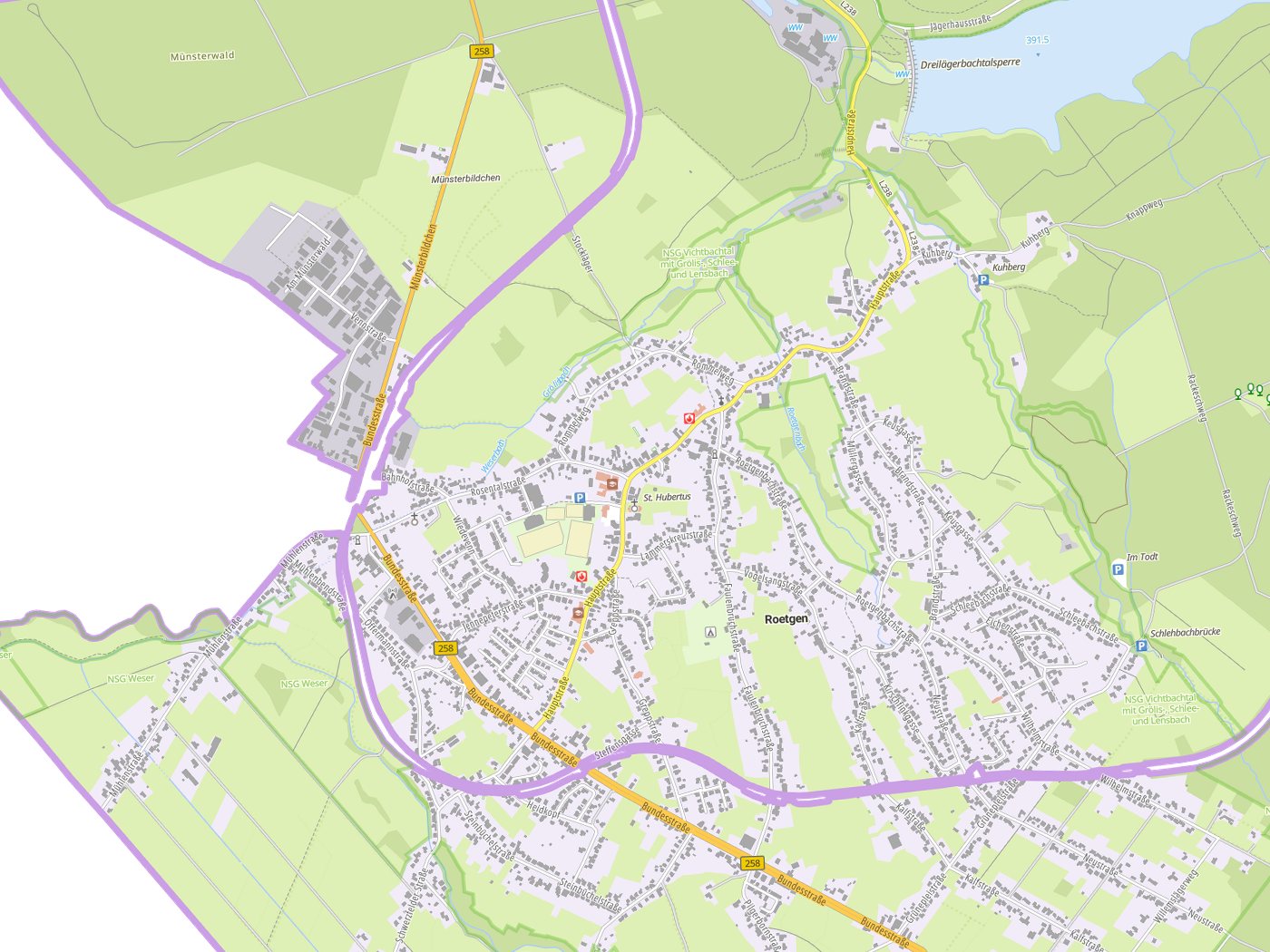 Kartenausschnitt Roetgen mit Gewässern