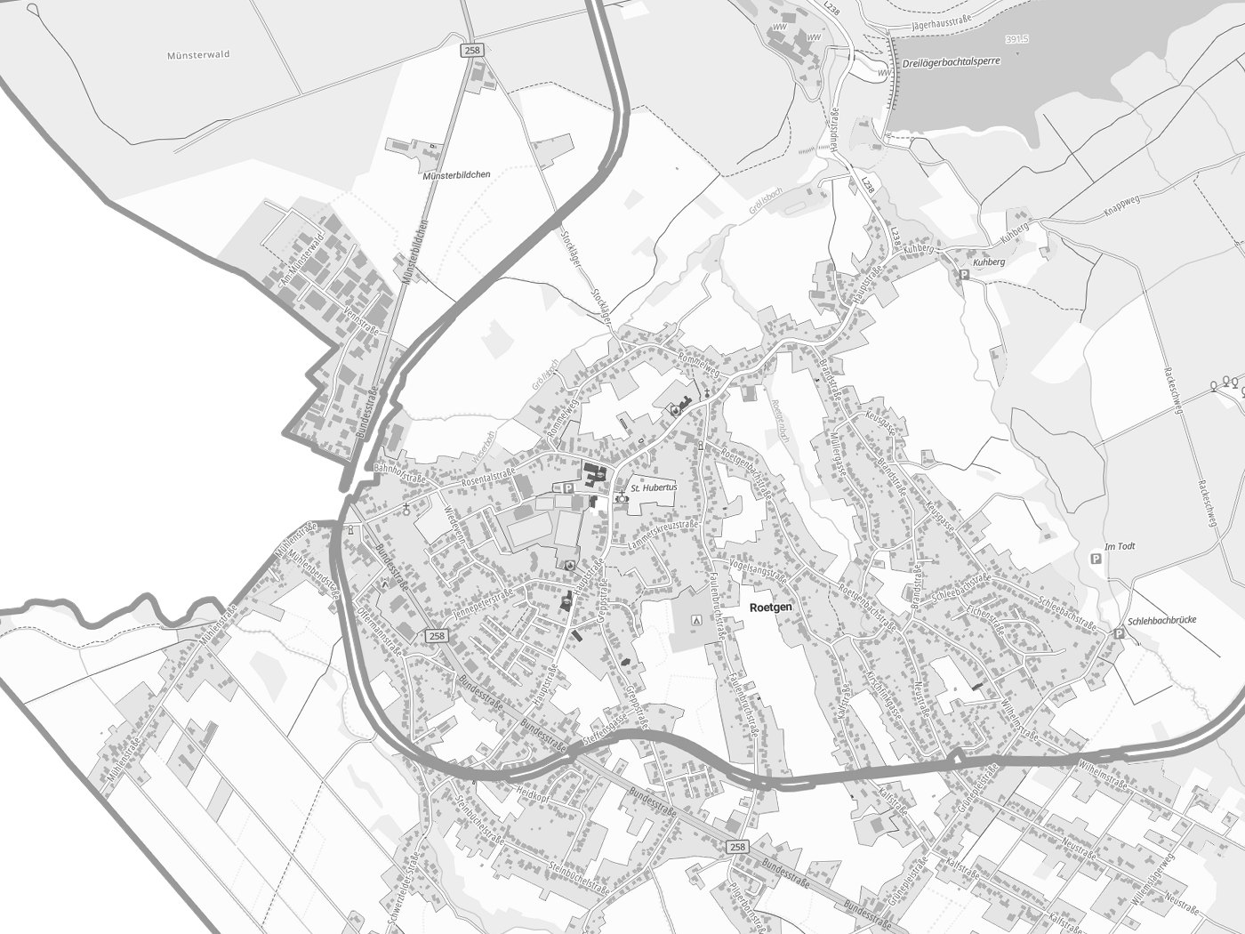 Kartenausschnitt Roetgen mit Gewässern
