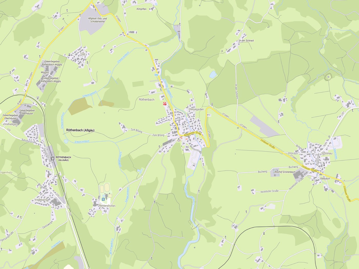 Kartenausschnitt Röthenbach (Allgäu) mit Gewässern