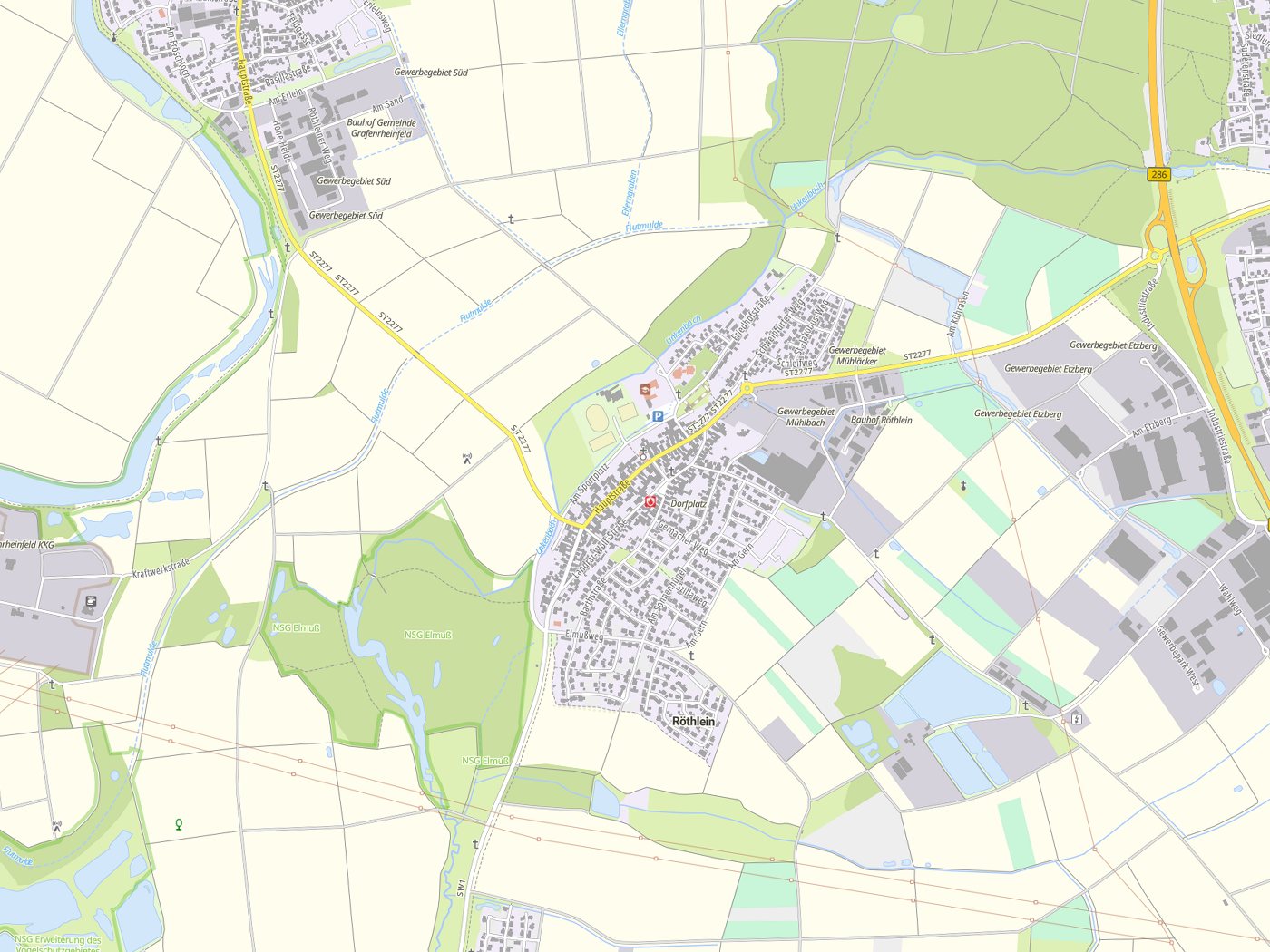Kartenausschnitt Röthlein mit Gewässern