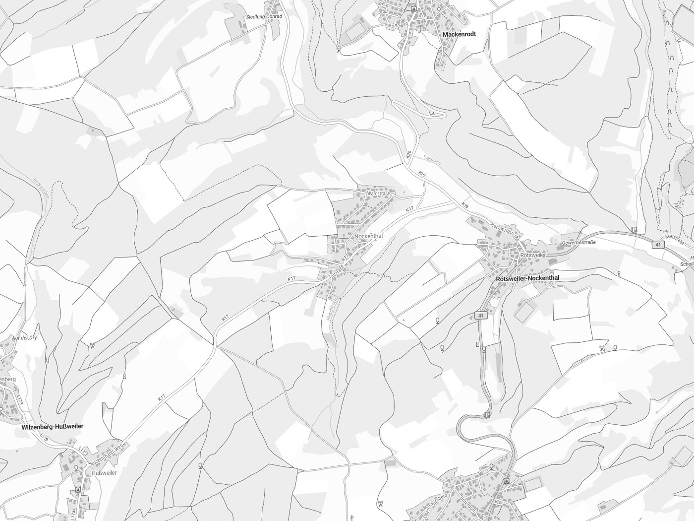 Kartenausschnitt Rötsweiler-Nockenthal mit Gewässern