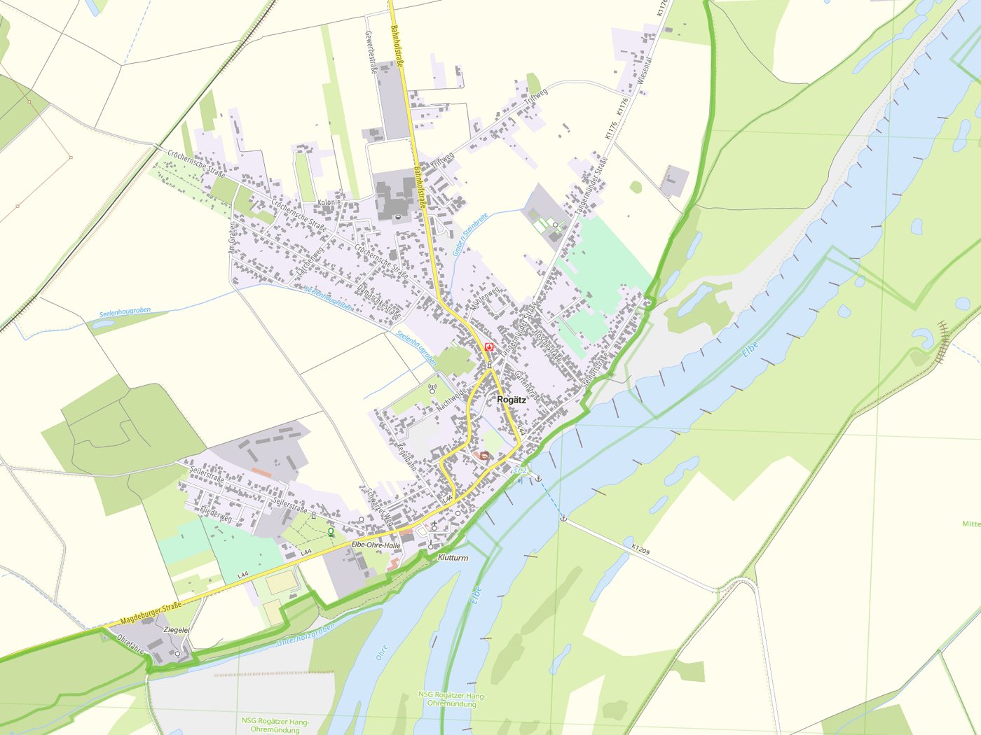 Kartenausschnitt Rogätz mit Gewässern