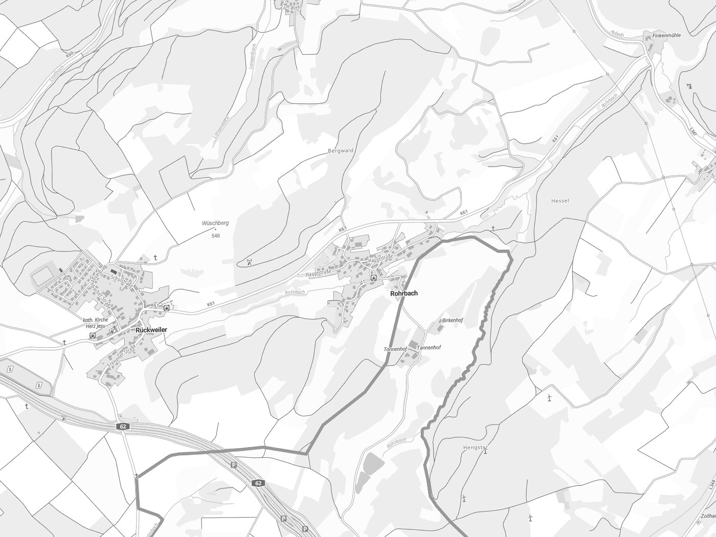 Kartenausschnitt Rohrbach mit Gewässern